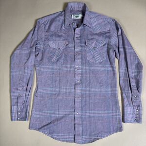 Vintage Mesquite Cowboy Pearl Snap Shirt Long Sleeve Purple 15.5-34 USA